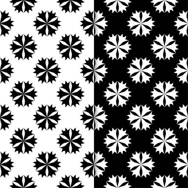 Siyah ve beyaz çiçek arka planlar. Tekstil ve duvar kağıtları için dikişsiz desen seti