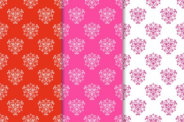 Çiçek süsler kümesi. Kırmızı Fuşya dikey Dikişsiz desen seti. Duvar kağıdı arka plan