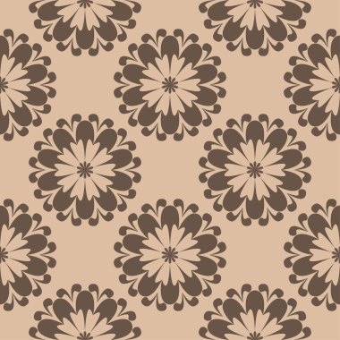 Bej renkli arka plan üzerinde kahverengi çiçek süsleme. Tekstil ve duvar kağıtları için seamless modeli