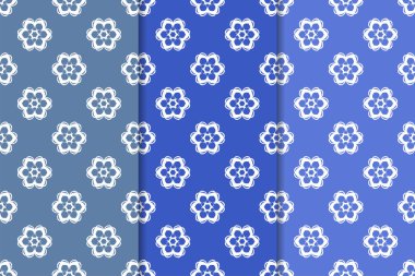 Mavi çiçekli süsler. Dikey Dikişsiz desen seti. Duvar kağıdı arka plan