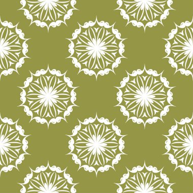 Zeytin yeşil zemin üzerine beyaz çiçek tasarım. Tekstil ve duvar kağıtları için seamless modeli