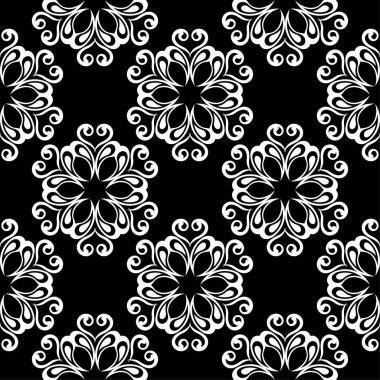 Siyah ve beyaz çiçek süsleme. Tekstil ve duvar kağıtları için seamless modeli