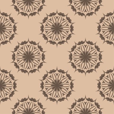Bej renkli arka plan üzerinde kahverengi çiçek süs tasarım. Tekstil ve duvar kağıtları için seamless modeli