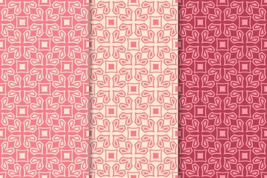 Kiraz kırmızısı geometrik süsler. Web, Tekstil ve duvar kağıtları için dikey Dikişsiz desen seti