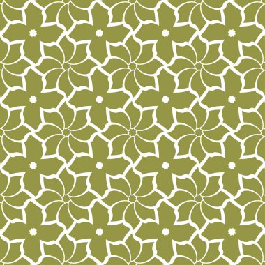 Zeytin yeşil zemin üzerine beyaz çiçekler. Tekstil ve duvar kağıtları için süs seamless modeli