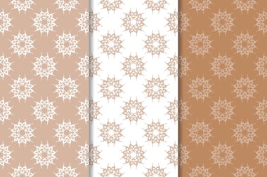 Kahverengi çiçek arka planlar. Tekstil ve duvar kağıtları için dikişsiz desen seti