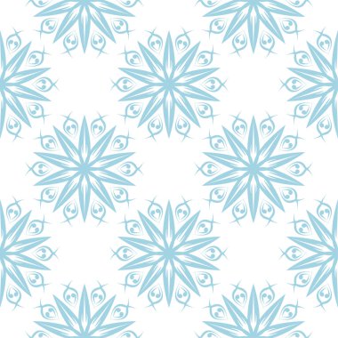 Beyaz zemin üzerine mavi çiçek süsleme. Tekstil ve duvar kağıtları için seamless modeli