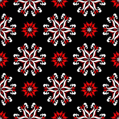 Siyah kırmızı ve beyaz çiçek seamless modeli. Duvar kağıdı, Tekstil ve kumaş arka plan