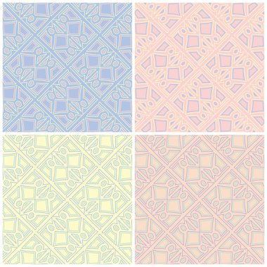 Soluk renkli kesintisiz arka plan duvar kağıtları, Tekstil ve kumaş için geometrik desenlerle set