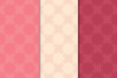 Kırmızı çiçekli süsler kümesi. Kiraz pembe dikey Dikişsiz desen. Duvar kağıdı arka plan