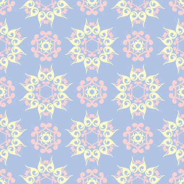 Çiçek seamless modeli. Soluk mavi arka plan duvar kağıtları, Tekstil ve kumaş için bej ve pembe çiçek öğeleri ile