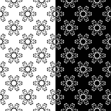 Siyah ve beyaz çiçek arka planlar. Tekstil ve duvar kağıtları için dikişsiz desen seti