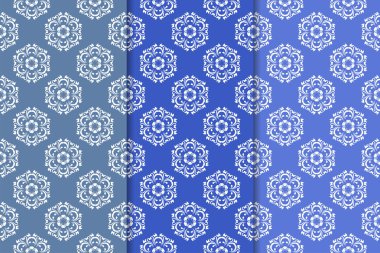 Çiçek süsler kümesi. Mavi dikey Dikişsiz desen. Duvar kağıdı arka plan