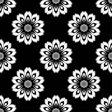 Siyah ve beyaz çiçek süsleme. Tekstil ve duvar kağıtları için seamless modeli