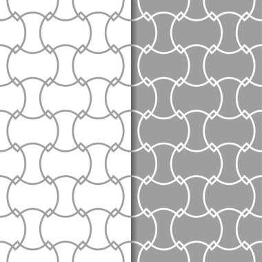 Gri ve beyaz geometrik süsler. Web, Tekstil ve duvar kağıtları için dikişsiz desen seti
