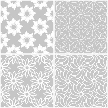 Çiçek desenleri. Tek renkli kesintisiz arka plan gri ve beyaz dizi. Vektör çizim