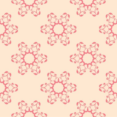 Bej renkli arka plan üzerinde kırmızı çiçekli süs. Tekstil ve duvar kağıtları için seamless modeli