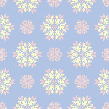 Çiçek mavi seamless modeli. Bej ve pembe öğeler için duvar kağıtları, Tekstil ve kumaş renkli arka plan