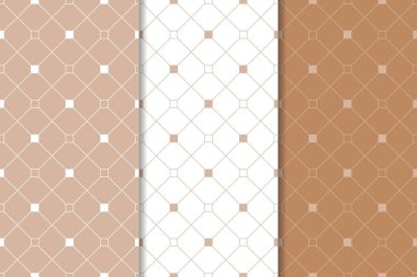 Kahverengi ve beyaz geometrik süsler. Web, Tekstil ve duvar kağıtları için dikişsiz desen seti