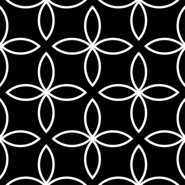 Siyah ve beyaz geometrik tek renkli süs. Web, Tekstil ve duvar kağıtları için seamless modeli