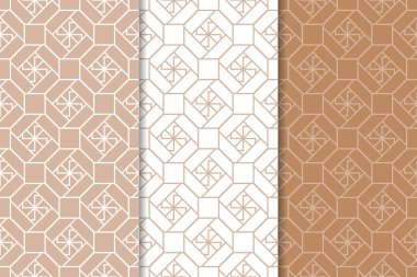Web, Tekstil ve duvar kağıtları için geometrik Dikişsiz desen kahverengi ve beyaz set