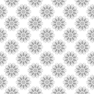Beyaz arka plan üzerine açık gri çiçek süsleme. Tekstil ve duvar kağıtları için seamless modeli