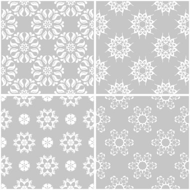 Çiçek desenleri. Tek renkli kesintisiz arka plan gri ve beyaz dizi. Vektör çizim