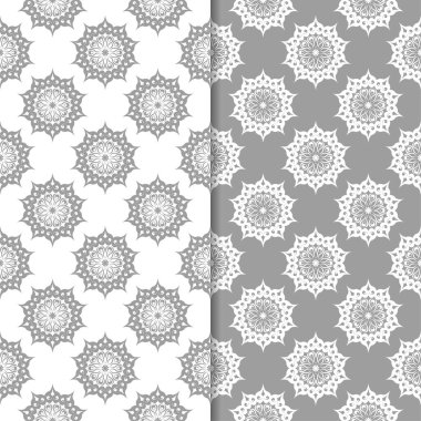 Beyaz ve gri arka plan çiçek kümesi. Tekstil ve duvar kağıtları için dikişsiz desen