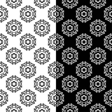 Siyah ve beyaz çiçek arka planlar. Tekstil ve duvar kağıtları için dikişsiz desen seti