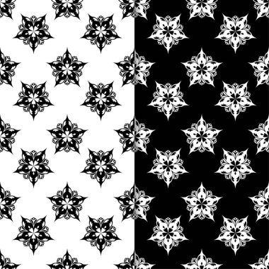 Siyah ve beyaz çiçek arka ayarlayın. Tekstil ve duvar kağıtları için dikişsiz desen