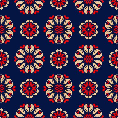 Çiçek seamless modeli. Duvar kağıtları, Tekstil ve kumaş için renkli kırmızı ve mavi arka plan