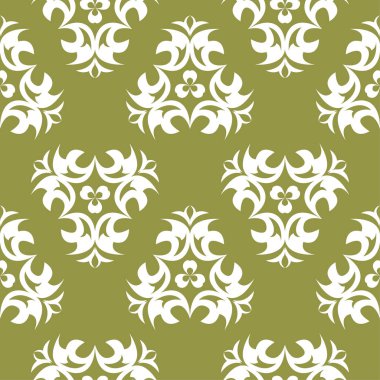 Beyaz çiçek zeytin yeşil zemin üzerine. Tekstil ve duvar kağıtları için seamless modeli