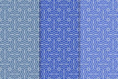 Mavi geometrik süsler. Web, Tekstil ve duvar kağıtları için dikey Dikişsiz desen seti