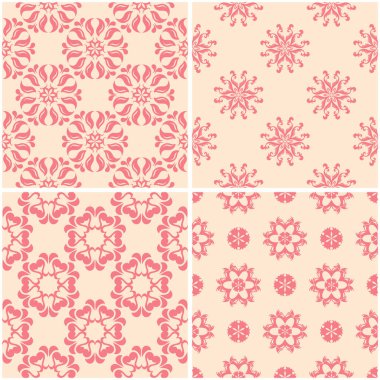 Çiçek desenleri. Dizi sorunsuz arka plan bej ve kırmızı. Vektör çizim