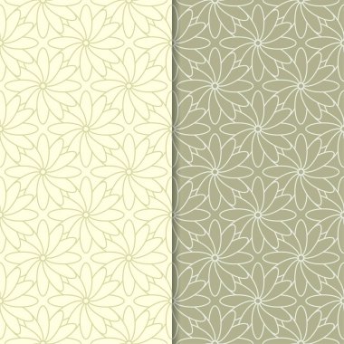 Zeytin yeşili çiçek arka planlar. Tekstil ve duvar kağıtları için dikişsiz desen seti