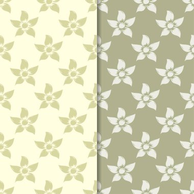 Zeytin yeşili ve bej çiçek arka planlar. Tekstil ve duvar kağıtları için dikişsiz desen seti