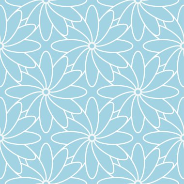 Mavi zemin üzerine beyaz çiçek süsleme. Tekstil ve duvar kağıtları için seamless modeli