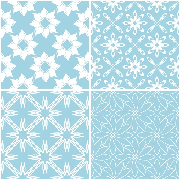 Floral Σχέδια Σετ Μπλε Και Άσπρο Απρόσκοπτη Υπόβαθρο Εικονογράφηση Διάνυσμα — Διανυσματικό Αρχείο