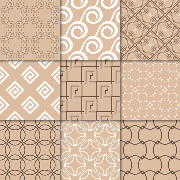 Brun Beige Geometrisk Ornament Samling Sömlösa Mönster För Webb Textil — Stock vektor