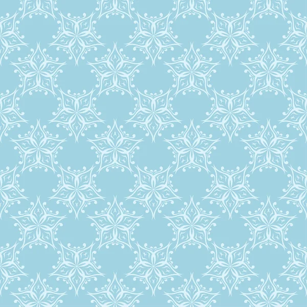 白と青の花の装飾的なデザイン テキスタイルや壁紙のためのシームレスなパターン — ストックベクタ
