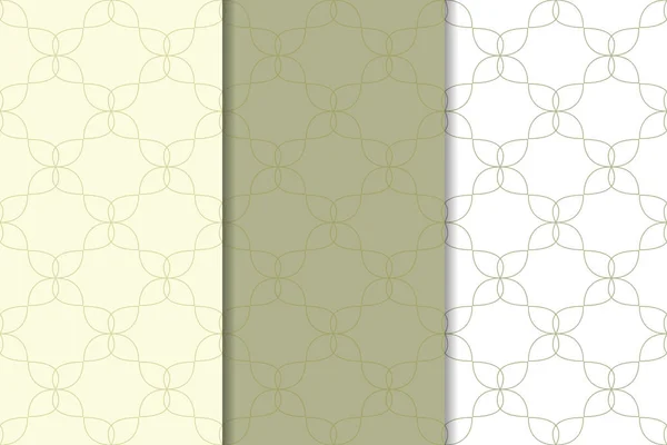 Olijf Groen Wit Geometrische Ornamenten Aantal Verticale Naadloze Patronen Voor — Stockvector
