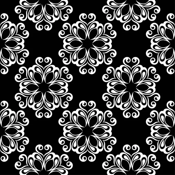 黒と白の花飾り テキスタイルや壁紙のためのシームレスなパターン — ストックベクタ
