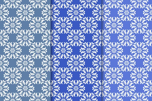 Ensemble Ornements Floraux Bleu Motifs Verticaux Sans Couture Fonds Écran — Image vectorielle