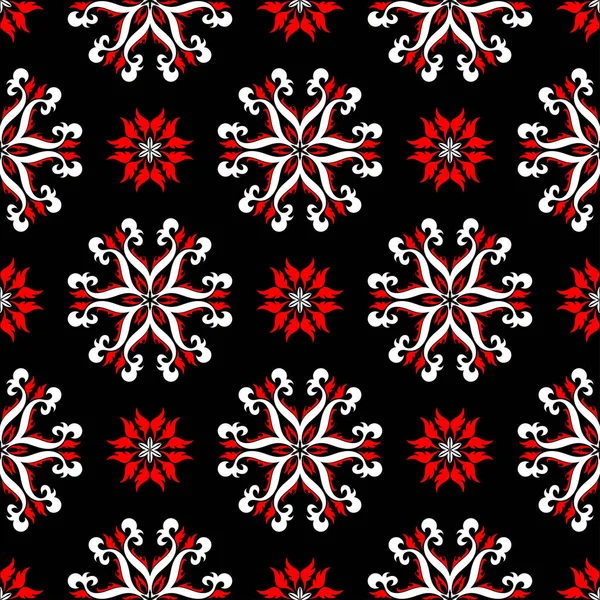 Schwarz Rot Und Weiß Florales Nahtloses Muster Tapeten Textilien Und — Stockvektor