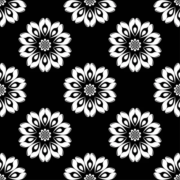 Ornement Floral Noir Blanc Modèle Sans Couture Pour Textile Les — Image vectorielle