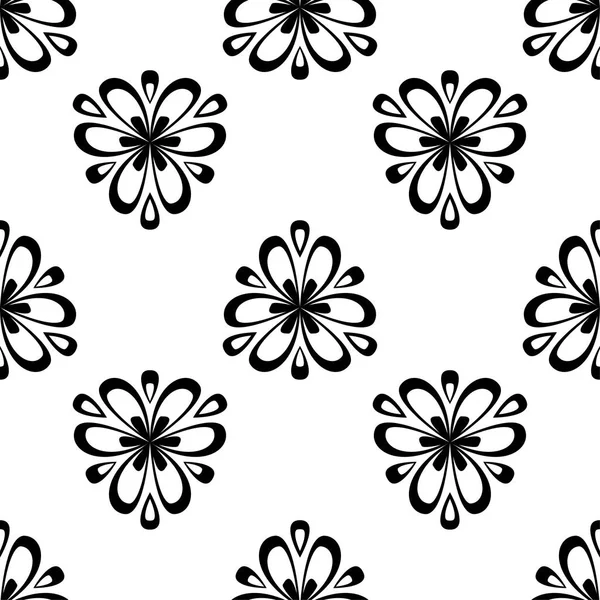 Цветочный Черно Белый Монохромный Бесшовный Узор Фон Мягкими Элементами Обоев — стоковый вектор