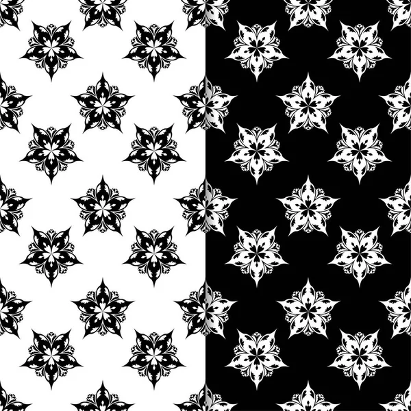 Zwart Wit Set Floral Achtergronden Naadloze Patronen Voor Textiel Wallpapers — Stockvector
