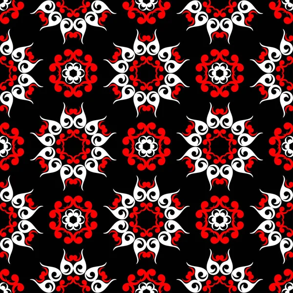 Květinový Vzor Bezešvé Černé Červené Bílé Pozadí Tapety Textilní Tkaniny — Stockový vektor