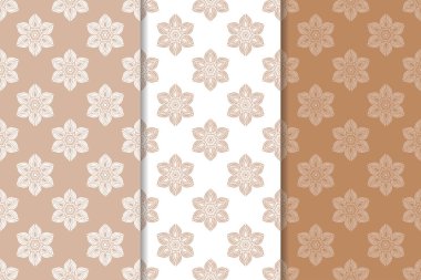 Kahverengi çiçek arka planlar. Tekstil ve duvar kağıtları için dikişsiz desen seti