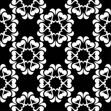 Siyah arka plan üzerine beyaz çiçek süsleme. Tekstil ve duvar kağıtları için seamless modeli